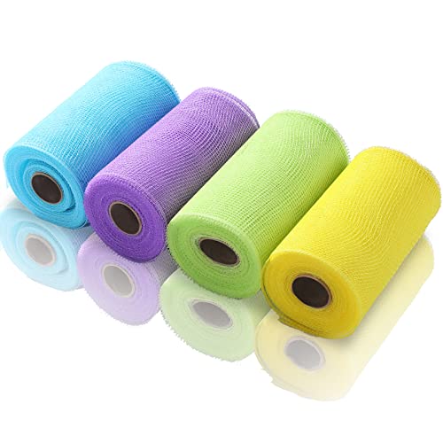 4 Rolls Mesh Ribbon Wreath Making Supplies Poly Mesh Ribbon Decor for Summer 4th of July DIY Craft Home Door 30 Feet Each Roll(,) - Yellow, Green, Blue, Purple - 6 Inch Wide