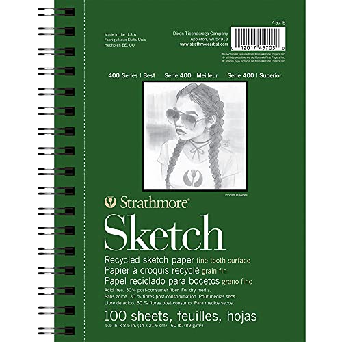 Strathmore 400 Series Sketch Pad, Recycled Paper, 5.5x8.5 inch, 100 Sheets - Artist Sketchbook for Drawing, Illustration, Art Class Students - 5.5x8.5