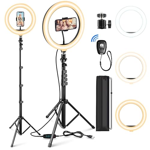 Apeocose [73" Tall] 10" Ring Light with Stand, Dimmable Selfie Ring Light & 62" Phone Tripod Stand, 360 Degree Rotating Phone Mount Holder & Wireless Remote for Photography/Video/Live Streaming/Makeup