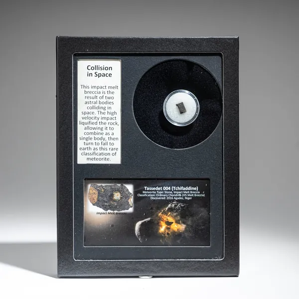 Genuine Tassédet 004 (Tchifaddine) Meteorite in Glass Display Box (Collision in Space)
