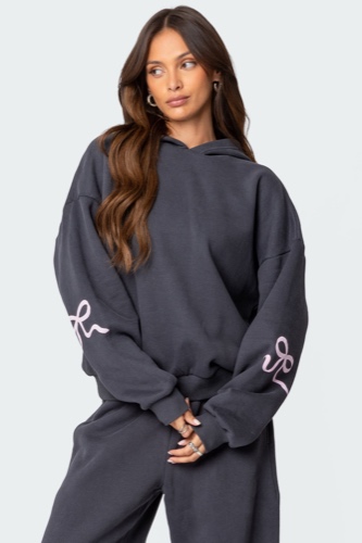Bonney Bow Detail Hoodie | DARK GRAY / S