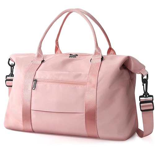 Travel Duffle Bag, Waterproof Weekender Bag Carry On Tote Bags for Women, Travel Essentials Sport Gym Bag for Men, Hospital Bag for Labor and Delivery, Overnight Bag Luggage Bag with Trolley Sleeve - 01 Coral Pink
