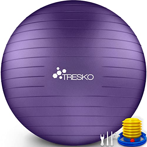 TRESKO® Ballon de Gymnastique | Anti-éclatement | Boule d'assise | Balle de Yoga | Balles d'exercices Fitness Violet - 75cm