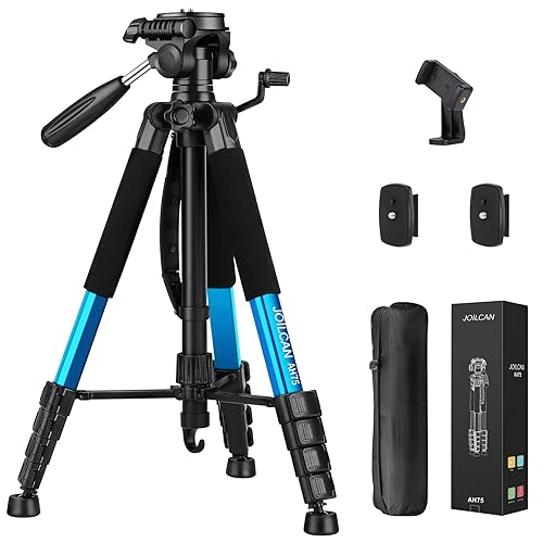 JOILCAN Tripod Camera Tripods, 74" Tripod for Camera Cell Phone Video Recording, Heavy Duty Tall Camera Tripod Stand, Professional Travel DSLR Tripods Compatible with Canon iPhone, Max Load 15 LB - 74" - Blue