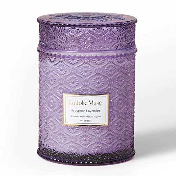 La Jolíe Muse Candle Provence Lavender Scented Candle, Wood Wicked Large Scented Candles, Luxury Candles Gifts for Women, Natural Soy Wax Aromatherapy Candle, 19.4oz 90hours