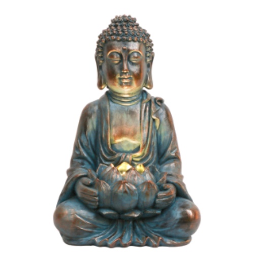 TERESA'S COLLECTIONS Boeddha Figuur Tuin Solar Licht Klein 19 cm Hars Zittend Boeddhabeeld Tuin Figuur Vorst en Bestand Tuindecoratie Standbeeld voor Balkon Terras