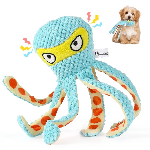 Pawaboo Plush Dog Toys, Durable Dog Chew Toys with Squeaky & Cotton Rope for Teeth Cleaning and Training, Interactive Octopus Shaped Dog Toy, Soft Stuffed Chew Pet Toy for Puppy Medium Dog, Lake Blue