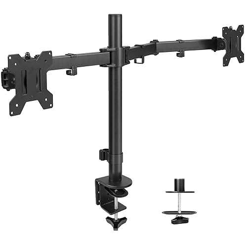 VIVO Dual Monitor Desk Mount, Heavy Duty Fully Adjustable Stand, Fits 2 LCD LED Screens up to 32 inches and 22 lbs Each, Black, STAND-V032 - Black - 13" - 32"
