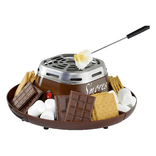 Nostalgia Indoor Electric S'mores Maker - Smores Kit - 4 Compartment Trays - Movie Night Supplies - Balcony Decor - Brown - Smores Maker