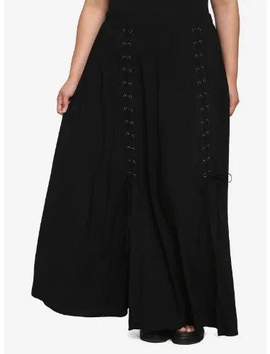 Black Lace-Up Slit Maxi Skirt Plus Size | Hot Topic