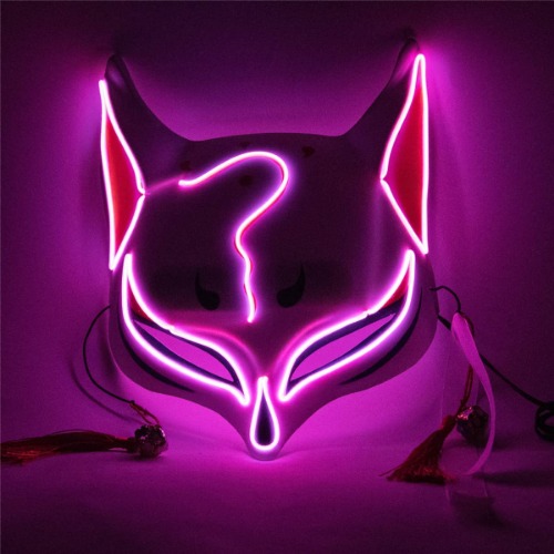 liang Halloween Mask Light Up Kitsune Mask, LED Fox Mask, Japanese Half Face Kitsune Mask, Halloween Party Masquerade Mask
