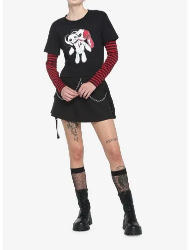 Black & Red Stripe Bunny Girls Crop Twofer | Hot Topic