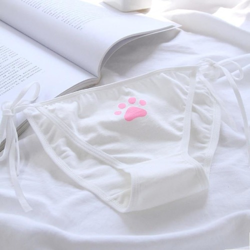 Paw Print Tie-Up Panties - White