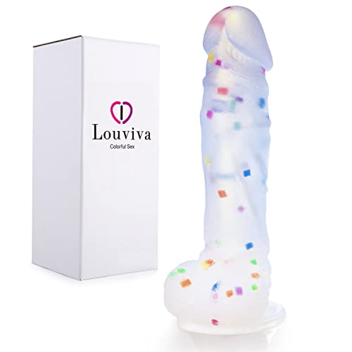 Louviva 7.8 Inch Colorful Realistic Dildo, Soft Silicone Dildo for Women, Anal Dildo with Strong Suction Cup for Hands-Free Play - Colorful - 7.8 Inch