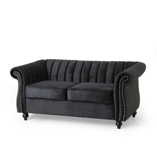 Noble House Klein Indoor Velvet Upholstered Loveseat, Black