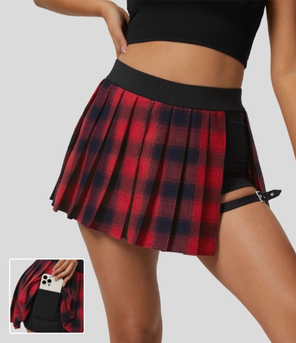 High Waisted Pleated Plaid Mini Skirt