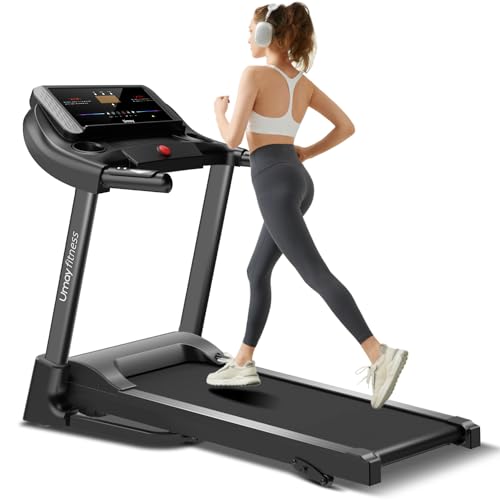 UMAY Fitness Home Auto-Folding Incline Treadmill with Pulse Sensors, 3.0 HP Quiet Brushless, 8.7 MPH, 300 lbs Capacity - Black