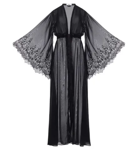 Black Sexy Sheer Kimono Robe With Lace