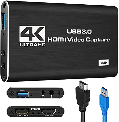Capture Card, 4K HDMI Audio Video Capture Card, USB 3.0 Capture Adapter 1080P 60FPS Video Recorder Device for Game Recording, Works for Nintendo Switch, Streaming Live,Support X-Box/OBS/Camera/PC