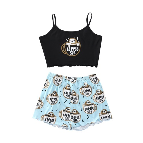 GDKKBIN Pajamas Set For Women Sleep Sets Shorts Women'S Ice Silk Shredded Milk Suspender Home Clothes Set Soft Love Printed Pajama Set Pajama Pants For Women Pyjama Set Women Winter, Pyjama Sets