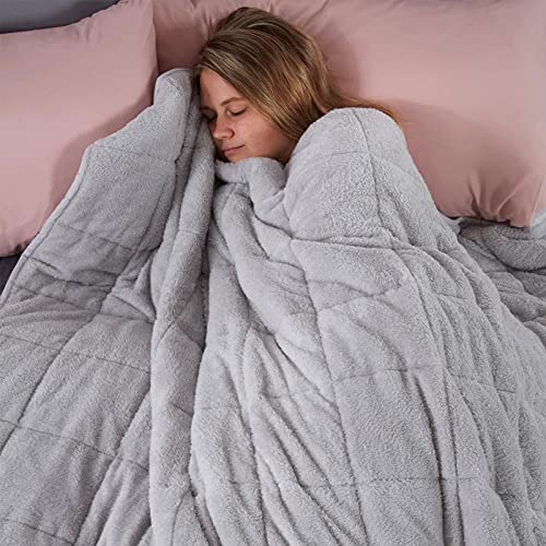 Brentfords Teddy Fleece Heavy Weighted Blanket for Adults Quilted Pockets Throw, Silver Grey, 150 x 200cm - 8kg - 150 x 200cm, 8kg(17lb) - Silver Grey