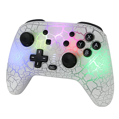 [2023 NEW] Switch Controller, Switch Pro Controller for Nintendo Switch/Lite/OLED, 9 Colors Adjustable LED Remote Gamepad with Unique Crack/Turbo/Vibration/Motion Control/Wake-Up - White