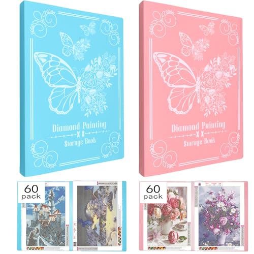 ZYNERY 2 Pack A3 Diamond Painting Storage Book, 60 Pages Art Portfolio Diamond Art Storage Large Art Folder - Suitable for 12x16 inch Diamond Painting (Pink + Blue) - Blue,pink