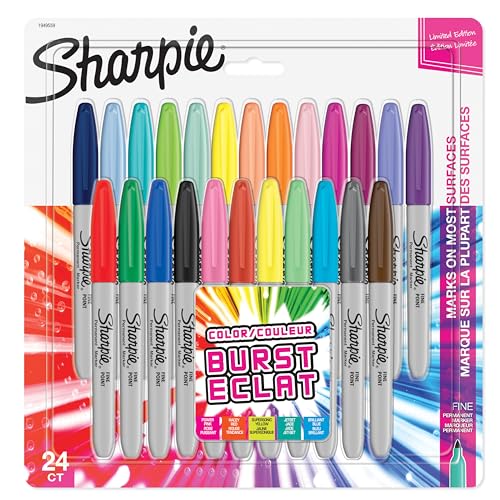 Sharpie Permanent Markers | Fine Point for Bold Details | Colour Burst & Assorted Original | 24 Marker Pens - assorted pack - Colour Burst
