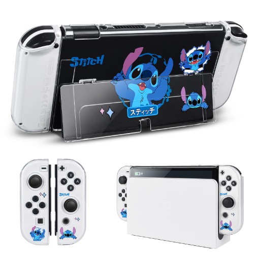 DLseego Protective Case Compatible with Switch Oled,Switch Accessories Dockable Clear PC Cover,Switch Grip Cover with Shock-Absorption and Anti-Scratch Design,Blue Alien Monsters - Blue Alien Monsters