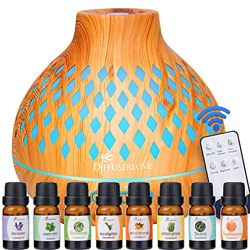 Diffuserlove Essential Oil Diffuser Remote Control Diffuser 400ML Diffusers for Essential Oils Aromatherapy Humidifier 7 Colors Mood Light for Home Bedroom Office - Orange