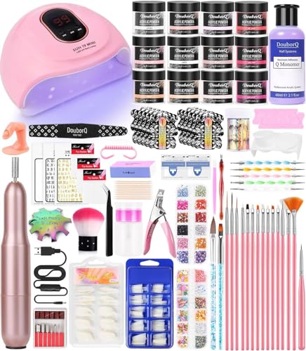 DouborQ Nail Kit with Electric Nail Drill Nail Lamp,U V Nail Dryer Light Manicure Pen Polishing Tools,False Nail Tips Starter Set Acrylic Nail Art Supplies for Beginner with Everything (mt20-06)