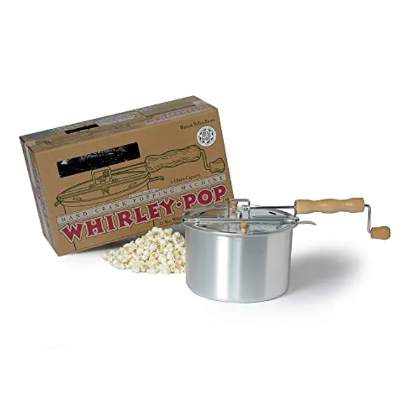 Original Whirley Pop Popcorn Maker- Silver 6 Qt Aluminum Popcorn Maker with Metal Gear, Wabash Family Farms, With Included Good Time Guide