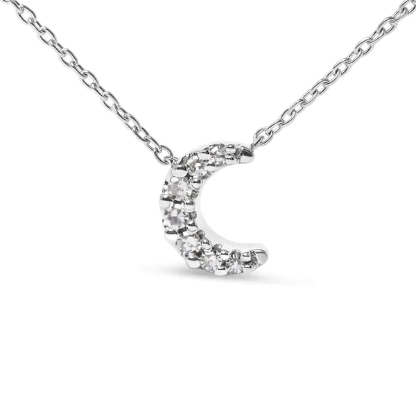 10K White Gold Diamond Accented Crescent Moon Shaped 18" Pendant Necklace