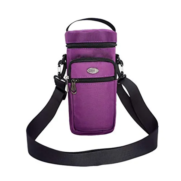 Water Bottle Carrier Bag,Water Bottle Holder for 50.7oz Bottles - Carry,Protect and Insulate Your Flask with This Military Grade Carrier w/ 2 Pockets and an Adjustable Padded Shoulder Strap (Purple)