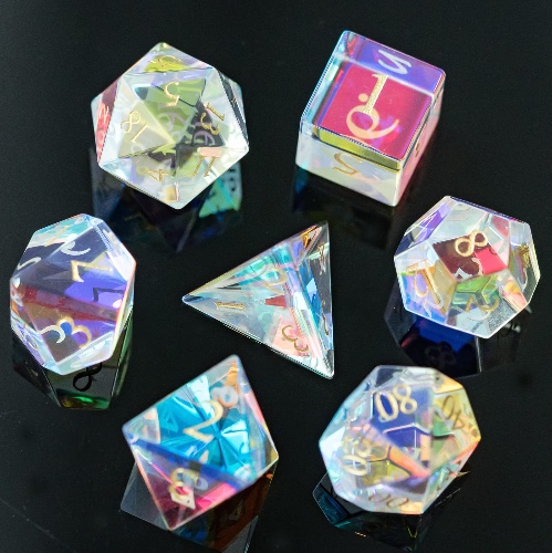 UDIXI Prism Glass Dice Set 7PCS Rainbow Glass DND Dice with Gift Box for Dungeons and Dragons D&D MTG Table Games (Prism Glass) - Prism Glass