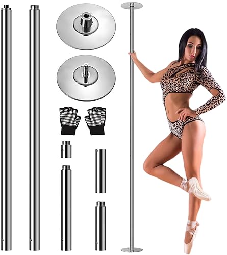 SereneLife Professional Spinning Dancing Pole, 45mm Portable Dance Pole for Fitness – Durable Steel Build, Anti-Rust Finish, Suitable for Home, Club, Gym - Chrome