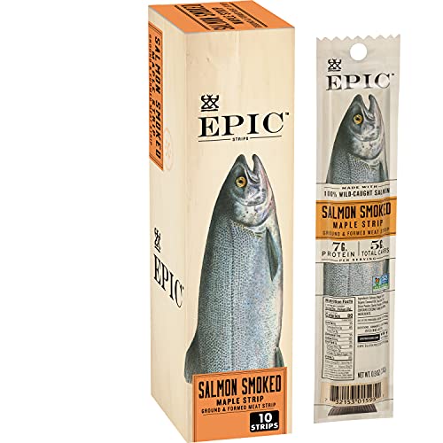 EPIC Snack Strips, Smoked Salmon, Paleo Friendly, 0.8 oz Strips, 10 ct - Maple - 0.8 Ounce (Pack of 10)