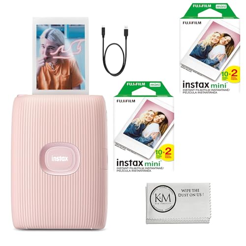Fujifilm INSTAX Mini Link 2 Smartphone Printer | Soft Pink Bundle with INSTAX Mini Instant Film | 40 Exposures + Microfiber Cleaning Cloth (4 Items) - Soft Pink
