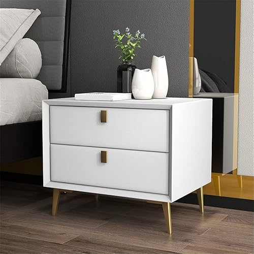 CODOMI Side Table, Mid Century End Table with 2 Drawers Modern Leather Nightstand Bed Side Table Wood Accent Table for Bedroom Living Room Cabinet Storage, Off-White 22" L x 16" W x 18.5" H - 22"L x 16"W x 18.5"H - Off-white