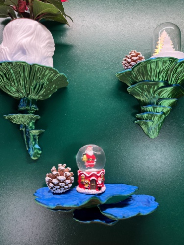 Christmas Wall Shelf Gift Set + FREE Flowerpot | 3x L Wall Mushrooms / Blue-Green