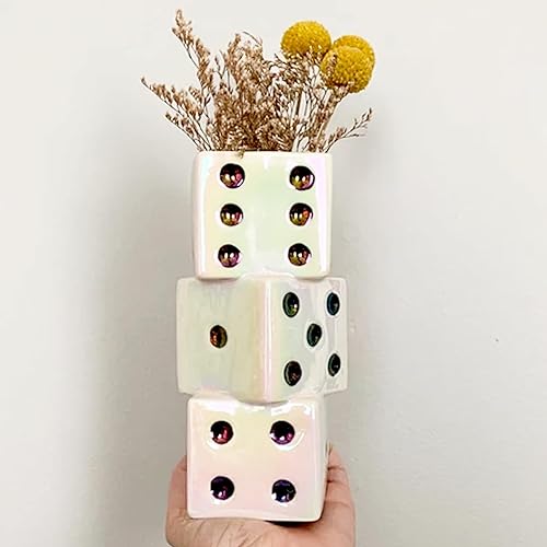 MOUGIGI Ceramic Dice Vase - Unique Decor for Dried Flowers, Rose, Pampas Grass - Stunning Design for Any Modern Space for Inspiring Smiles - White Dice Vase