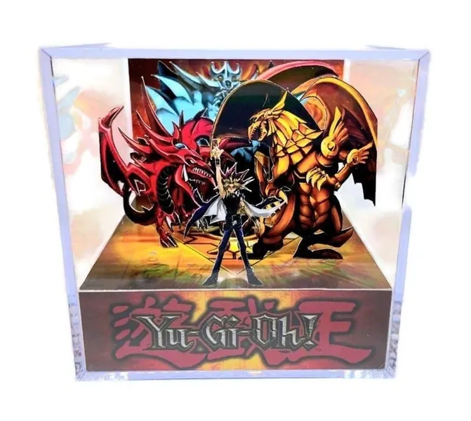 Yu-Gi-Oh! Yami Yugi with Egyptian gods - Collector&#39;s item for fans of Yu-Gi-Oh! - HANDMADE Cube Diorama 3D