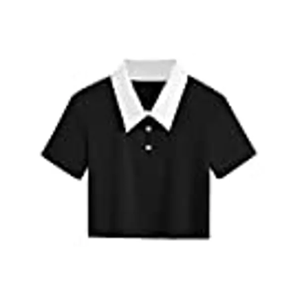 SweatyRocks Women's Collar Half Button Short Sleeve Striped Crop Top T-Shirts
