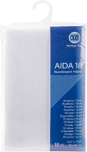 RTO Aida 18 Count Cross Stitch, 100% Cotton, White, 39 x 45 cm