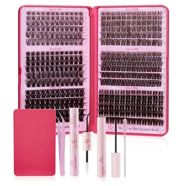 Eyelash Extension Kit 432Pcs,8-18 MIX Lashes Cluster D Curl lash Extension Kit With Lash Bond and Seal,Eyelash Remover, Applicator, Eyelash Books DIY at Home By Foxy Beauty