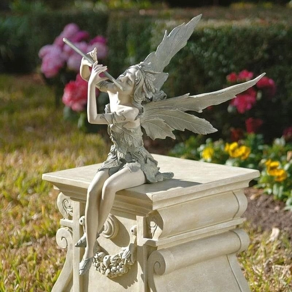 Flower Fairy Statue Sitting Art Sculpture Figurines Outdoor Garden Ornament
