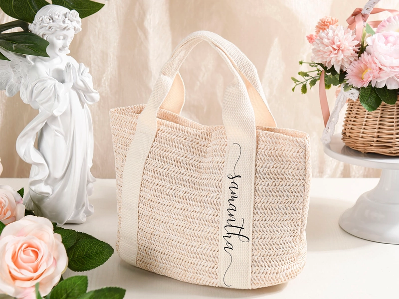 Straw Beach Bag with name