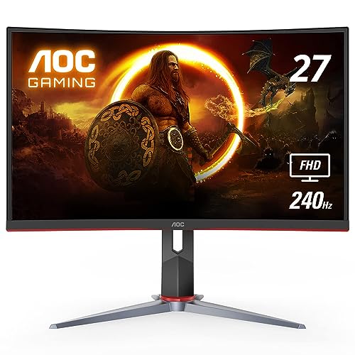 AOC C27G2Z 27" Curved Frameless Ultra-Fast Gaming Monitor, FHD 1080p, 0.5ms 240Hz, FreeSync, HDMI/DP/VGA, Height Adjustable, 3-Year Zero Dead Pixel Guarantee, Black, Xbox PS5 Switch - 27" Curved FHD - 240Hz