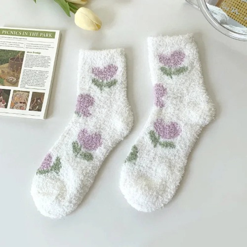 Cozy Fluffy Cute Floral Spring Socks - Flower / EUR 34-39