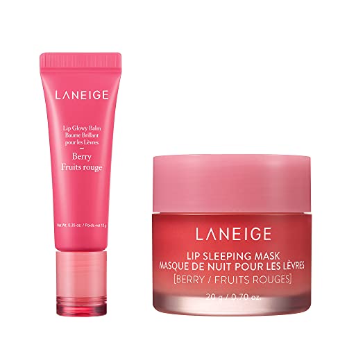 LANEIGE Lip Sleeping Mask: Nourish & Hydrate with Vitamin C, Antioxidants - Lip Sleeping Mask Berry + Lip Glowy Balm Berry